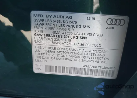 2020 Audi Q5 Premium 45 Tfsi Quattro S Tronic from USA, damaged, VIN WA1ANAFY8L2053010
